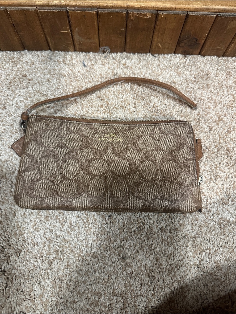 Coach Signature Monogram Wristlet in Brown